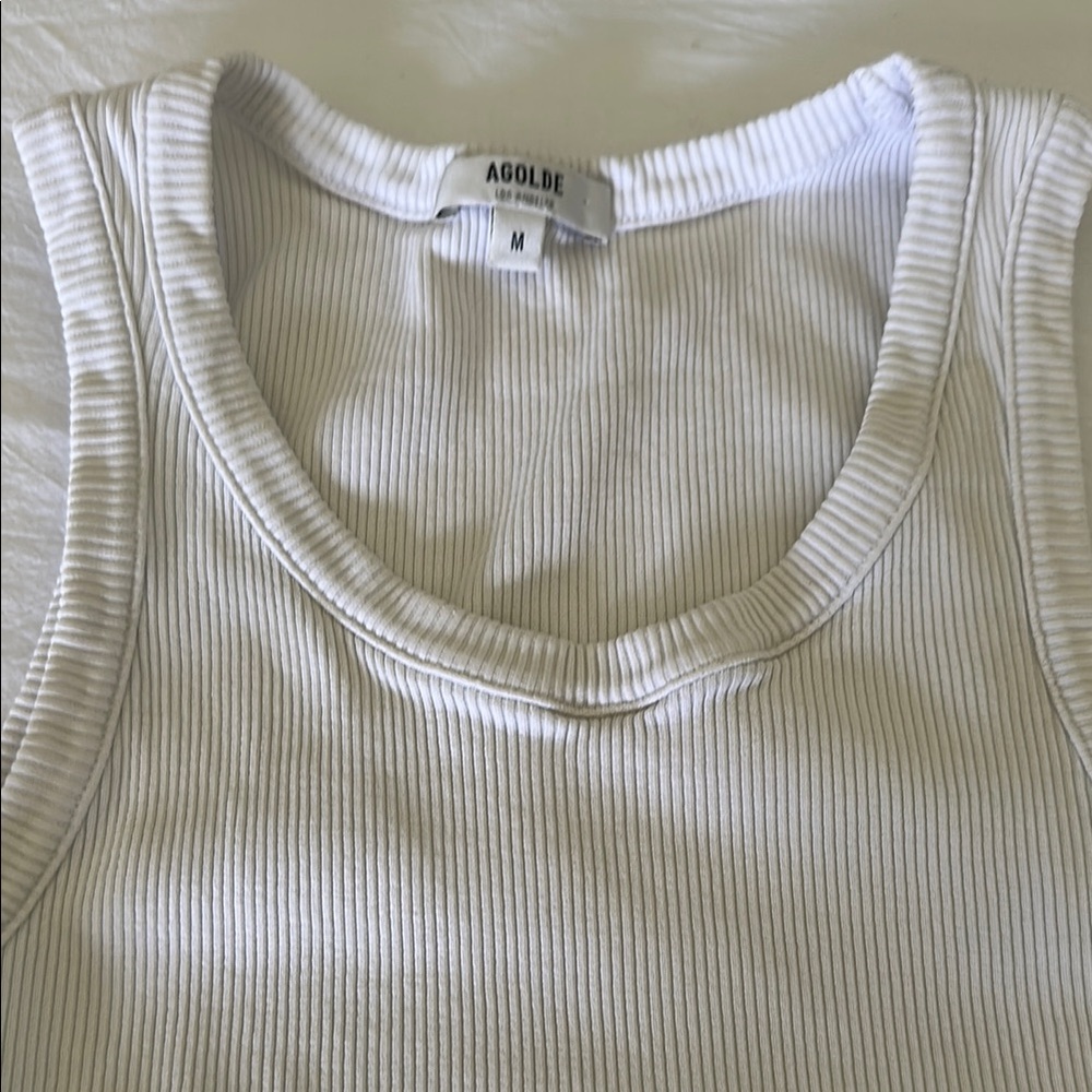 Agolde White Ribbed Sleeveless Tank Top